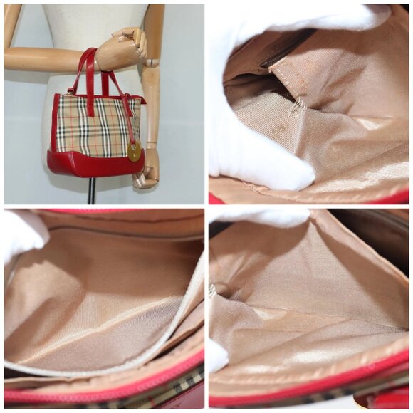 BURBERRY Nova Check Hand Bag Canvas Beige Red - Picture 16 of 16
